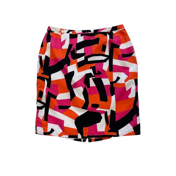 appraisal Ramie Blend Geometric Print Pink, Orange, Pencil Skirt Lined, 14 - Picture 1 of 12